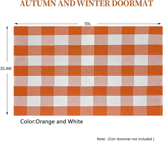 SEEKSEE Cotton Buffalo Plaid Rug 3'x5' Orange and White Checked Rug Washable Doormats Indoor Outdoor Rugs for Layered Front Door Mats, Porch, Kitchen, Farmhouse, Entryway