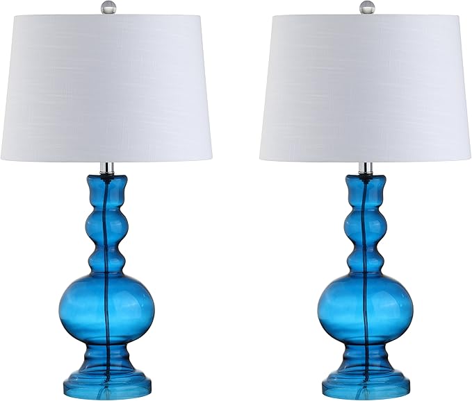 JONATHAN Y JYL1061C-SET2 Set of 2 Table Lamps Genie 28.5" Glass LED Table Lamp Contemporary Transitional Bedside Desk Nightstand Lamp for Bedroom Living Room Office College Bookcase, Night Blue