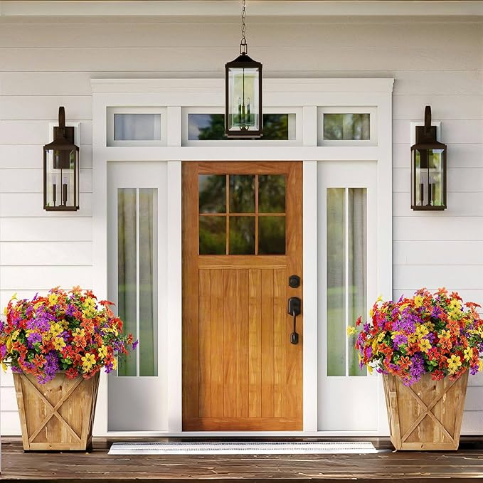 SHareconn Artificial Fake Flowers for Outdoors Spring Decorations,Faux Daisy Silk Plants UV Resistant Realistic Planter Look Real for Porch Patio Outside Summer Decor,20 Bundles,RedPurpleYellowOrange