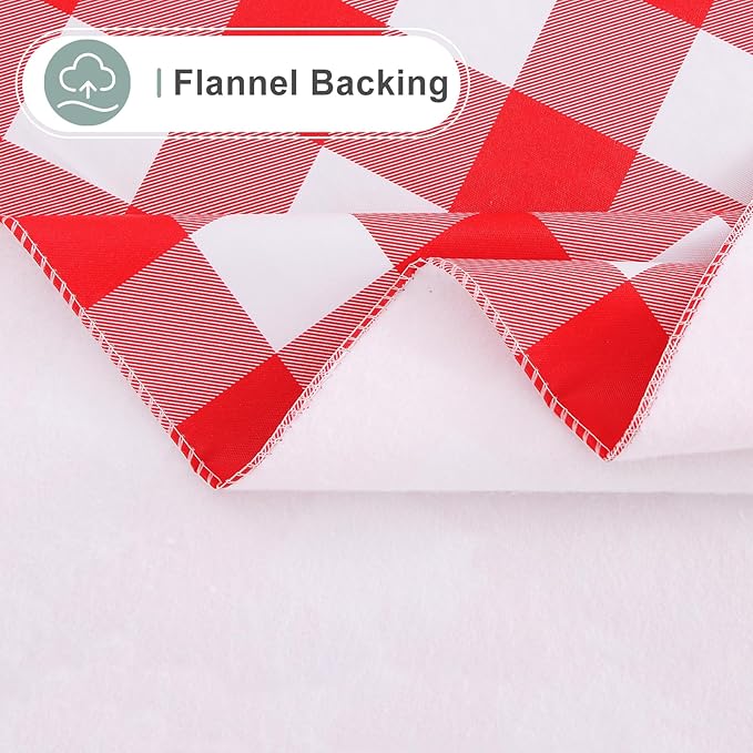 misaya Rectangle Waterproof Vinyl Table Cloth, Buffalo Flannel Backed Tablecloth, Wipeable Plastic Table Cover for Dinner, Kitchen, Outdoor (60" x 120", Red and White)
