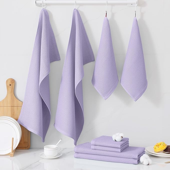 Homaxy 100% Cotton Kitchen Towels and Dishcloths Set, 12 x 12 Inches and 13 x 28 Inches, Set of 12 Bulk Kitchen Towels Set, Ultra Soft Absorbent Dish Cloths for Washing Dishes, Lavender