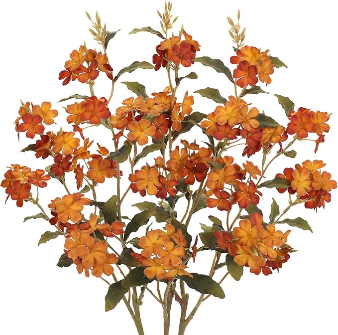 Briful Fall Artificial Hydrangea Flower Stems, 33.5" Silk Blossom Sprays with Bendable Stems, Set of 3 Faux Floral Branches for Tall Vase Arrangements, Orange
