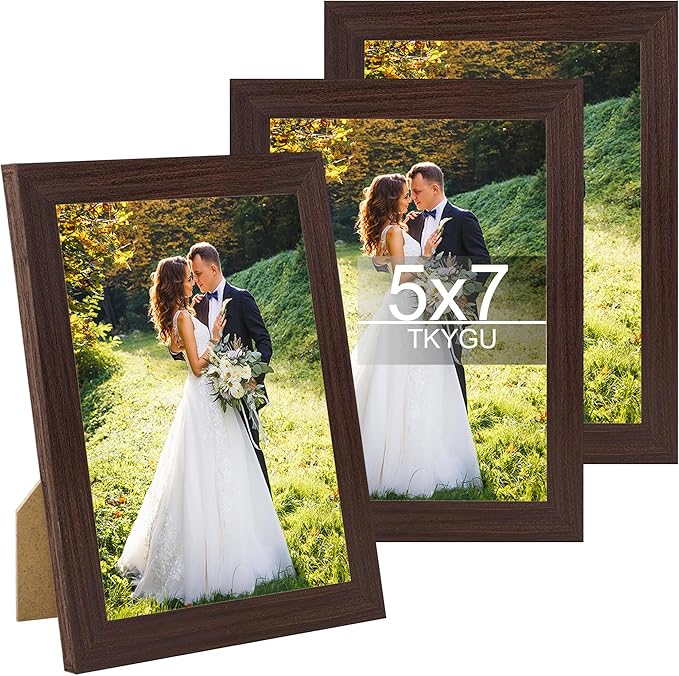 5x7 Picture Frames Brown Woodgrain,Made of Real Glass for 5x7 Rustic Natural Wood Frames Set of 3, Poster/Art Frames,Wall Tabletop Display Gallery Family Memorial Pic Frame Gift