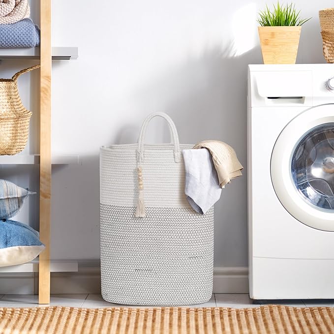 Woven Laundry Basket for Clothes, 65L Large Rectangle Laundry Hampers, Nursery Storage Basket for Toys, Tall Dirty Clothes Hamper for Bedroom Aesthetic, Bathroom, Laundry Room