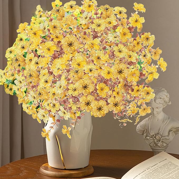 Artificial Faux Plants Flowers Outdoor Fall Seasonal Decoration, 12 Bundles Artificial Flowers Outdoor UV Resistant Fake Plastic Flowers Faux Plants for Planter Porch Patio Christmas Decor