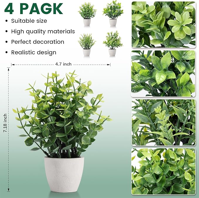 2 Pack Fake Plants Ceramic Mini Artificial Greenery Potted Plants for Home Decor Office Decor Room Decor Farmhouse Decor Indoor Table Bathroom Decor