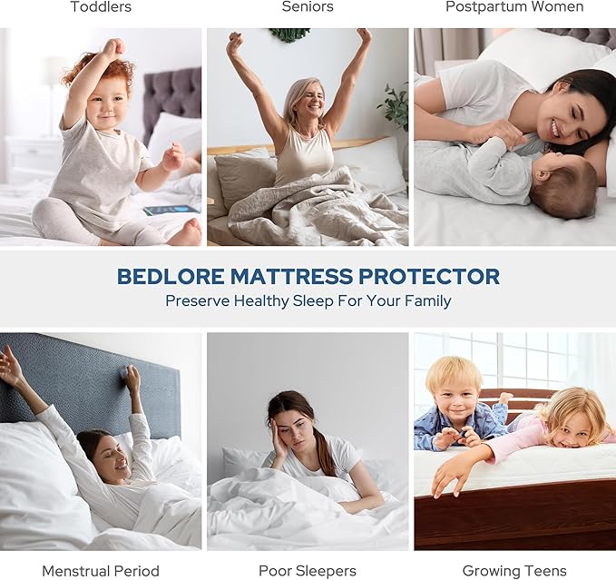 BEDLORE Waterproof Mattress Protector, Twin Size Mattress Pad with Deep Pocket 6"-15" Depth, Soft Dirt-Proof Double Bed Mattress Cover for Bedroom, College Dorm, Hotel (Navy Blue)