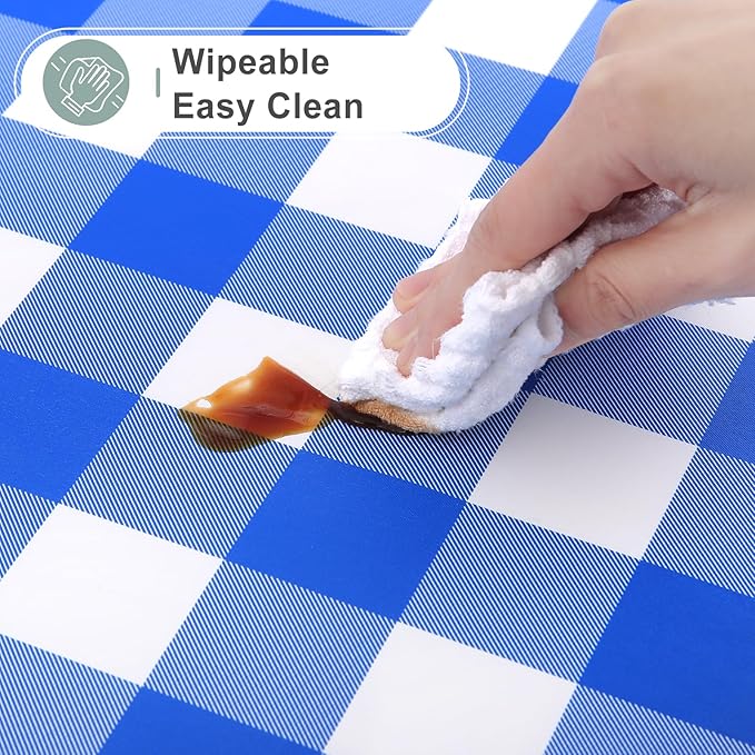 misaya Rectangle Waterproof Vinyl Table Cloth, Buffalo Flannel Backed Tablecloth, Wipeable Plastic Table Cover for Seaside, Picnic, Outdoor (54" x 78", White and Blue)