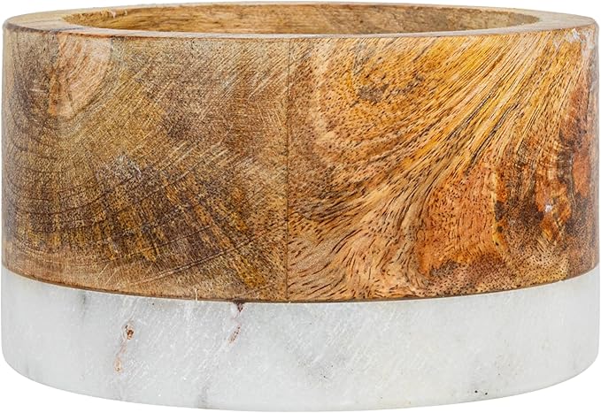 Creative Co-Op Mango Wood and Marble Bottle Holder