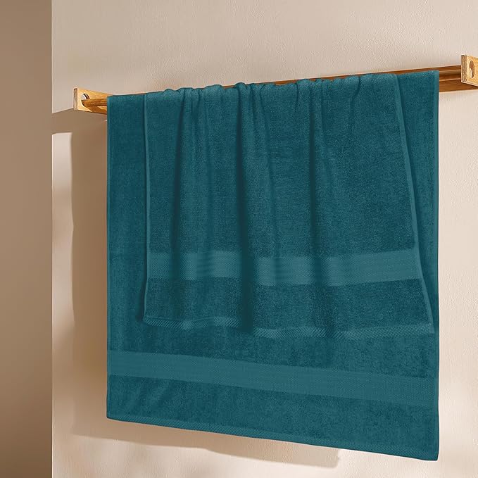 GLAMBURG Premium Cotton 4 Pack Bath Towel Set - 100% Pure Cotton - 4 Bath Towels 27x54 - Ideal for Everyday use - Ultra Soft & Highly Absorbent - Teal