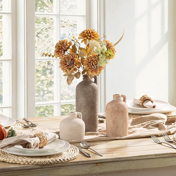 Ceramic Vase Home Table Decor - Flower Vase Set of 3 Living Room Kitchen Decorations Farmhouse Modern Rustic Vases Decorative Centerpiece for Shelf Bedroom Office Bathroom Dining Coffee Desk