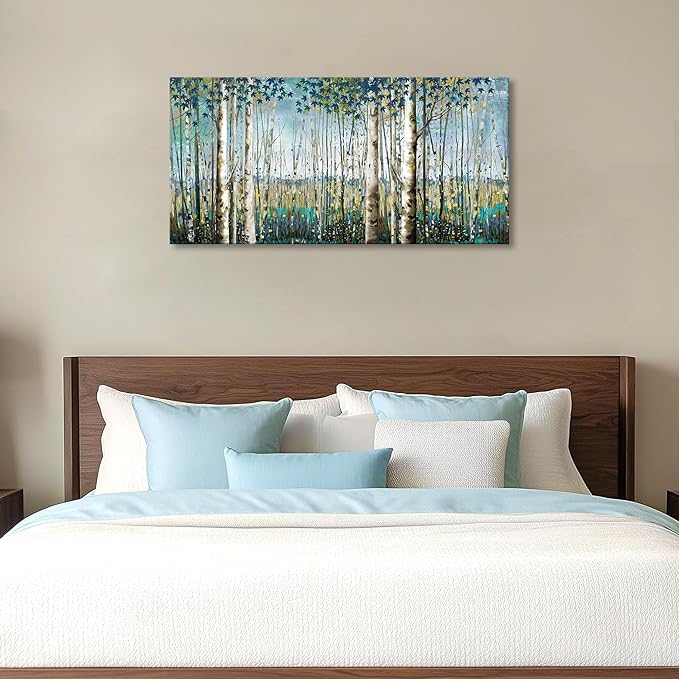 Forest & Mountain Wall Art Green Framed Nature Landscape Pictures for Living Room, Bedroom & Office Large Paintings Wall Decor Tree and Artwork for Wall Decor