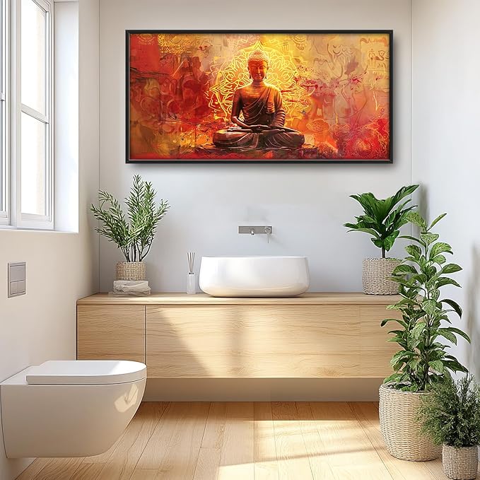 Flintis Large Buddha Wall Art Zen Buddha Statue Pictures Wall Decor Abstract Religion Canvas Painting Print Artwork Decoration Framed for Living Room Bathroom Master Bedroom Office 60L x 30W
