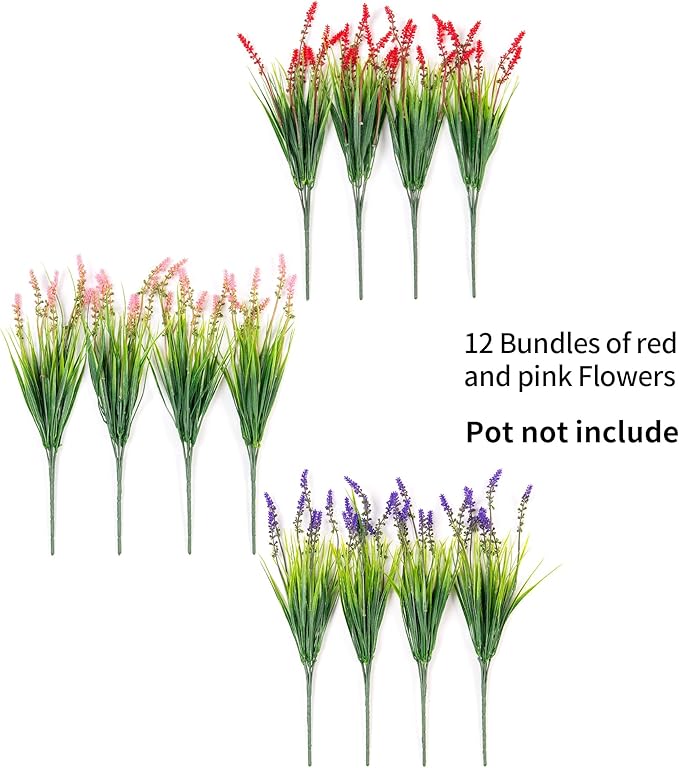 Artificial Faux Plants Flowers for Outdoor Decorations, Fake Monkey Grass for Outside Porch Patio, No Fade Realistic Greenery Plant, UV Resistant Artificial Bush Shrubs for Courtyard Window Garden