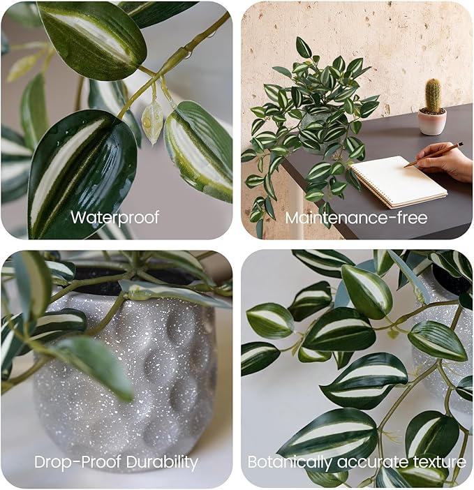 Artificial Potted Plants Indoor - Small Fake Hanging Plants for Bathroom, Home, Office Desk Decor - Low Maintenance UV Resistant Greenery for Shelf, Indoor & Outdoor Use - Realistic Faux Plants