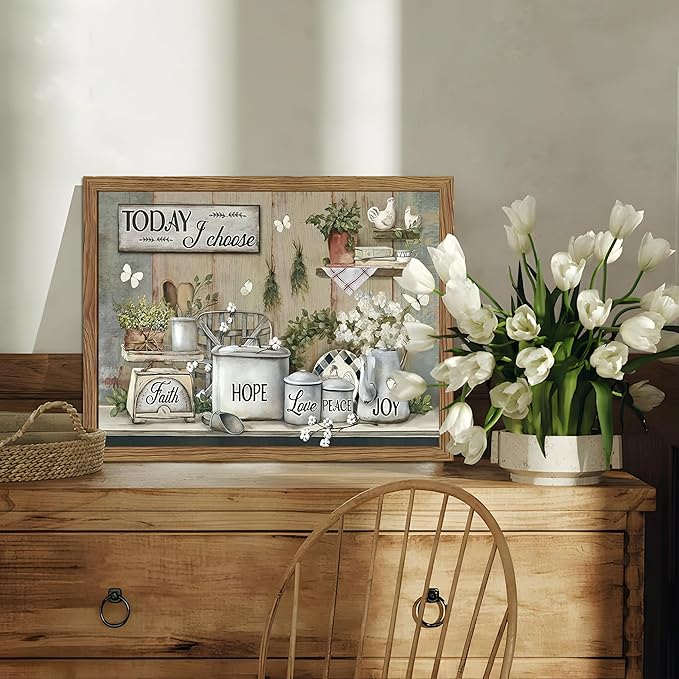 Rustic Kitchen Wall Art, Farmhouse Inspirational Canvas Wall Decor Paintings, Kitchen Flower Butterfly Posters Prints Pictures Artwork for Bathroom Dining Room Bedroom 12x16 Inch Wood Framed