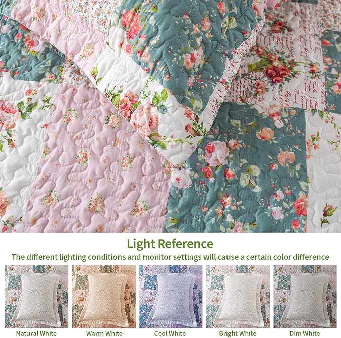 VAPUTAR King Size Quilt Set - Reversible Floral King Size Bedspreads with Wavy Edges - Lightweight Farmhouse King Quilt Bedding Sets for Bed Decorations, 3 Pieces