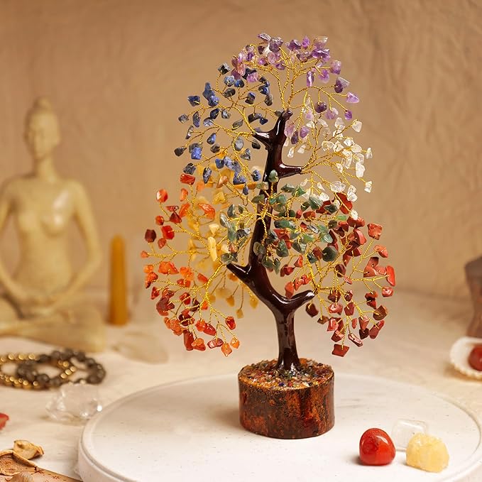 7 Chakra Tree of Life - Crystal Tree for Positive Energy - Healing Crystals and Stones - Birthday Gifts for Women, Home Office Decor -10-12"