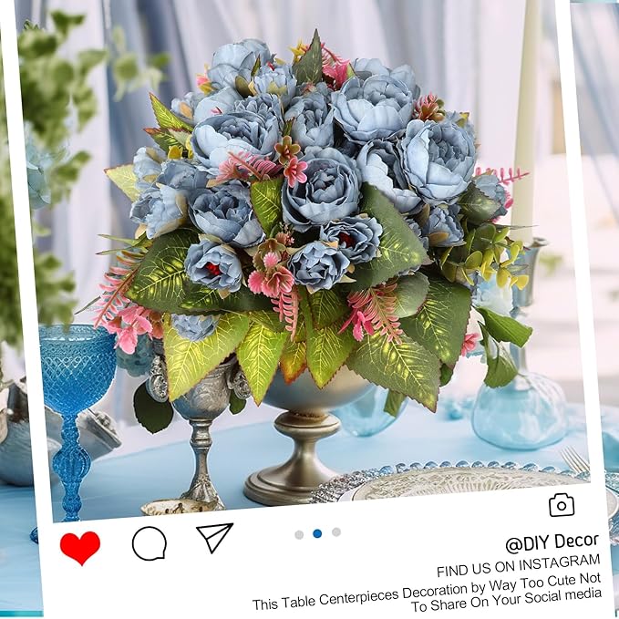 Geosar 8 Bundles Artificial Peonies Flowers Fake Silk Peony Bouquet Faux Peonies Flowers Bulk for Decoration Vase Florals Arrangements Wedding Party Table (Blue)