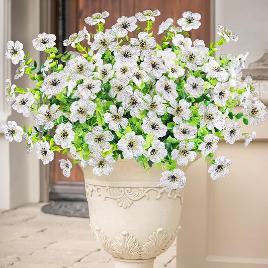 Agusbagli 10 Bundles Artificial Flowers Outdoor UV Resistant Fake Flowers No Fade Faux Plastic Greenery Shrub Plants for Wedding Home Garden Window Box Fireplace Thanksgiving Christmas Decor, White