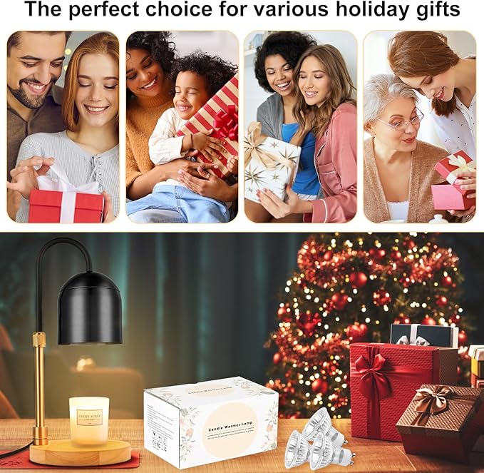 Candle Warmer Lamp with Timer & Dimmer, Adjustable Height Electric Candle Warmer with 3 Bulbs,Compatible Scented Candles, Wax Melt Warmer for Bedroom,Home Decor House Warming Gifts