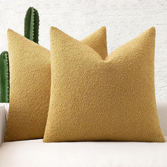 MIULEE 20x20 Inch Decorative Pillow Covers for Couch Bed Set of 2 Textured Boucle Neutral Throw Pillows Gold Accent Solid Cushion Pillowcase Cozy Soft Sofa Livingroom Home Decor