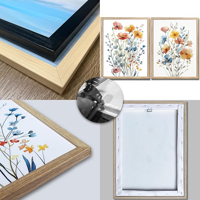 Large Framed Colorful Flowers Canvas Wall Art for Bathroom Decor, Blue Floral Print, Yellow Orange Flowers Artwork Pictures Poster for Bedroom Living Room Decoration 16"x24"x2 Panels