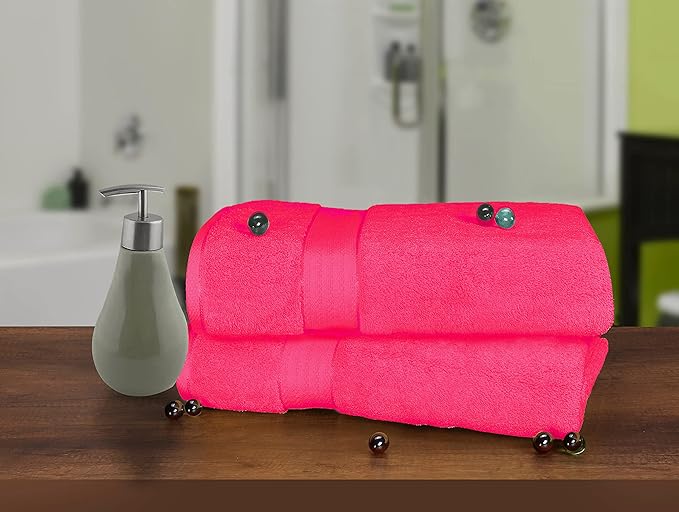 GLAMBURG 700 GSM Premium Cotton 2-Pack Oversized Extra Large Bath Sheet Set - 100% Combed Cotton - 2 Bath Sheets 35x70 - Luxury Hotel & Spa Quality - Durable Ultra Soft Highly Absorbent - Hot Pink
