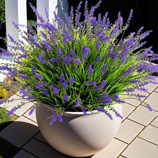 Artificial Faux Plants Flowers for Outdoor Decorations, Fake Monkey Grass for Outside Porch Patio, No Fade Realistic Greenery Plant, UV Resistant Artificial Shrubs for Courtyard Window Garden