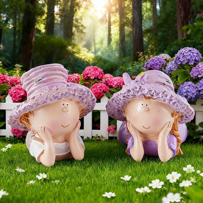 Lavender Outdoor Garden Resin Statues, Couple Boy & Girl Figurines, Perfect for Patio, Garden, Courtyard Decoration, Love - Themed Home Decor, Ideal Gift for Mom, Dad, Friends