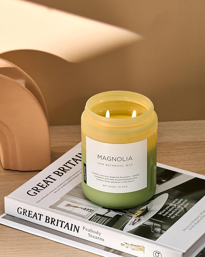M&SENSE Magnolia Jasmine Romantic Scented Candle, 19.4oz 110 Hours Long Lasting Clean Non Toxic All Natural Soy Wax Candle for Relaxing & Stress Relief, 2 Wick Home Fragrance Gifts for Home Decor