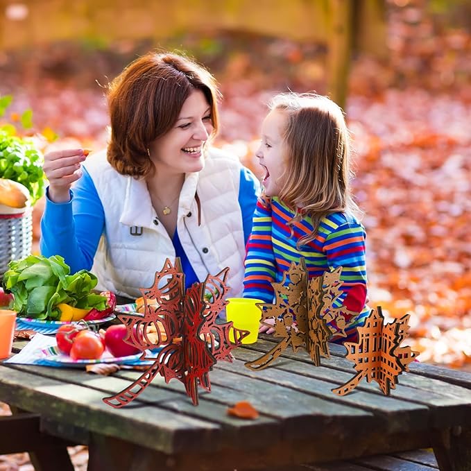 Soaoo 12 Pcs Fall Leaves Decorations Farmhouse 3D Thanksgiving Table Centerpiece Decor Wooden Maple Leaf Block Signs for Autumn Harvest Tiered Tray Party Shelf Display