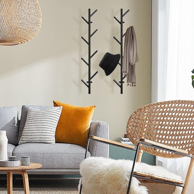 GAWAMAY Vertical Coat Rack Wall Mount Set of 2, Black Modern Metal Coat Hanging Cowboy Hat Rack for Wall, Mounted Coat Hooks Organizer for Hallway Entryway Bedroom Living Room Home Decor (H-33.4")