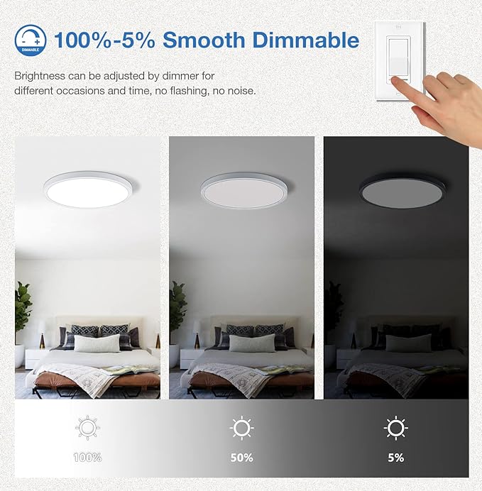 15.8 Inch Dimmable LED Ceiling Light Flush Mount, 3000K-4000K-5000K Selectable - 24W Super Bright 2400LM - Slim Large Round White Trim, 2 Pack