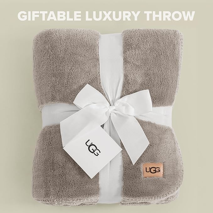 UGG Whitecap Plush Throw Blanket Fleece Lightweight Soft Throw for Couch or Bed Luxury Home Decor for Living Room Washable Hypoallergenic Blankets for Dorm Decor, 50-inch x 70-inch, Light Grey Seal