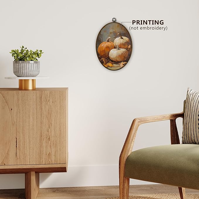 Gnmduw Vintage Fall Pumpkin Oval Wall Art Framed,Fall Cottagecore Pumpkin Canvas Prints Hanging Decor,Retro Thanksgiving Fall Farmhouse Wall Decor for Farmhouse Living Room Bedroom, 8.7x11.3 In