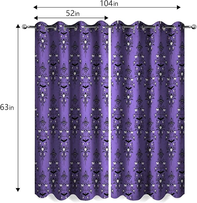 Halloween Haunted Mansion Blackout Curtains Purple Spooky Scary Decorate Goth Gothic Decor for Women Men Boys Girls Home Bedroom Living Room Grommet Window Drapes 2 Panel Set, 52x63 Inch