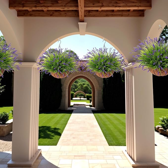 Artificial Faux Plants Flowers for Outdoor Decorations, Fake Monkey Grass for Outside Porch Patio, No Fade Realistic Greenery Plant, UV Resistant Artificial Shrubs for Courtyard Window Garden