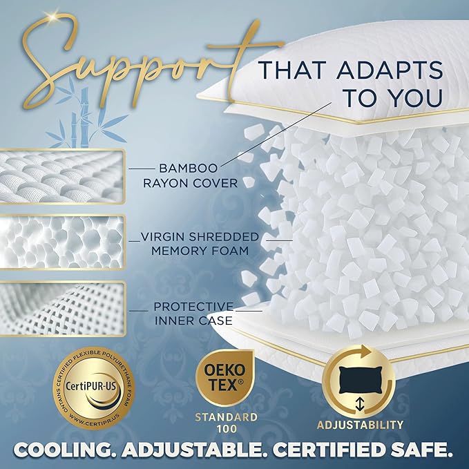 Royal Therapy Body Pillow for Adults – 20x54 Full Body Pillow for Side Sleeper, Pregnancy, Back Pain & Maternity – Memory Foam Long Bed Pillow with Cooling Bamboo Rayon Cover