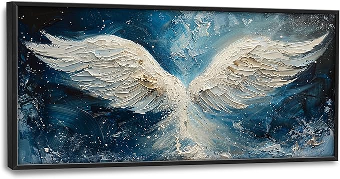 Angel Wings Large Wall Art for Living Room Framed, Angel Wall Decor Pictures, Christian Holy White Wing Canvas Print Painting, Aesthetic Artwork Bedroom Office Home Decor 60"x30"