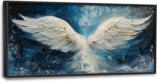 Angel Wings Large Wall Art for Living Room Framed, Angel Wall Decor Pictures, Christian Holy White Wing Canvas Print Painting, Aesthetic Artwork Bedroom Office Home Decor 60"x30"