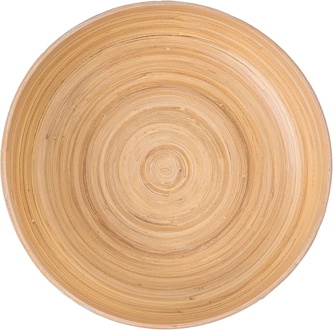 PEMAR 10" Lacquer Bamboo Fruit Bowl for Kitchen Counter, Handmade Large Decorative Pedestal Bowl for Entryway Table Home Decor, Key Bread Candy Snacks Organizer (White Cream)