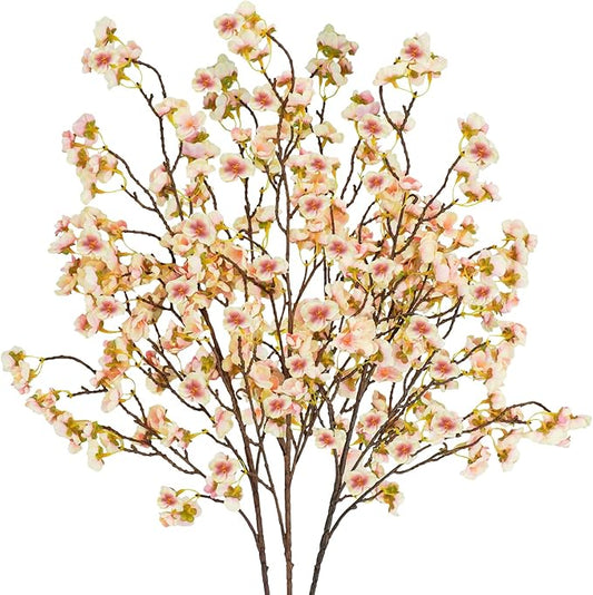 Uieke 3PCS Silk Cherry Blossom Branches, 40.5in Artificial Cherry Blossom Flowers Long Stems Fake Flowers Arrangements for Tall Vase Wedding Home Japanese Decor, Yellow Pink
