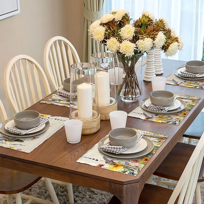 Daisy Lavender Floral Spring Garden Placemat Set of 4,12x18 Inch Garden Plants Linen Washable Fabric Table Mats for Holiday Decoration Kitchen Dining Table Place Mats