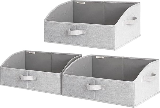 StorageWorks Closet Storage Bins, Trapezoid Organizer Box for Shelves, Fabric Clothes Bin, Foldable Organizing Baskets with Handles, Large, Light Grey, 3-Pack