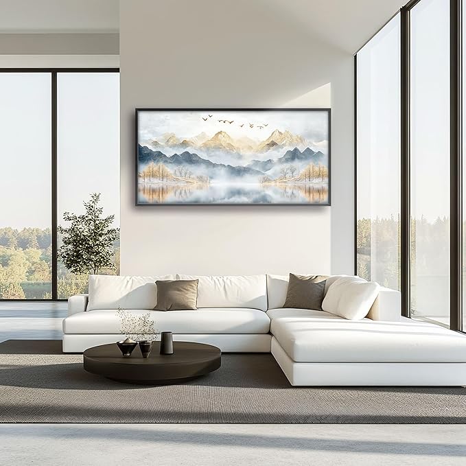 Mountain Large Wall Art for Living Room Framed, Lake Oversized Wall Decor Pictures, Nature Scenery Canvas Print Painting, Aesthetic Artwork Bedroom Office Home Decor 60"x30"