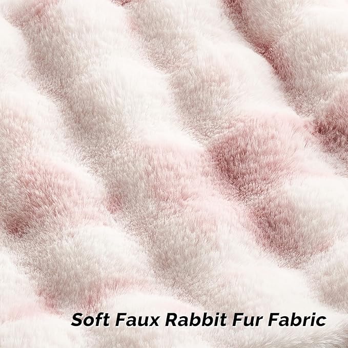 FUTEI Pink White Decorative Throw Pillow Covers 22x22 Inch Set of 2,Soft Fuzzy Faux Rabbit Fur Cushion Covers with Raised Texture,Neutral Boho Home Decor for Couch Bed Living Room