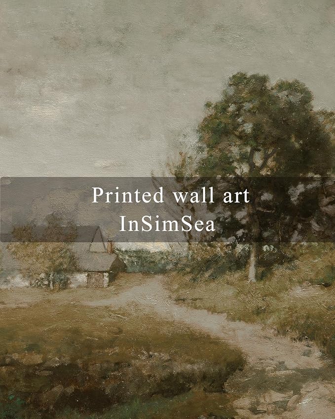 InSimSea Square Framed Canvas Wall Art, Landscape Rural Farmhouse Room Decor, Vintage Nature Classical Oil Painting Wall Prints Decor for Bathroom, Bedroom, Living Room 10"x10"