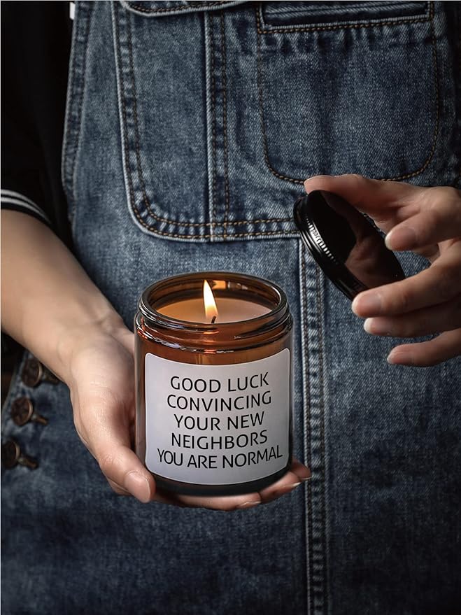 House Warming Gifts New Home, 7oz Sandalwood Rose Housewarming Candle, New Home Gift Ideas, Funny Housewarming Gifts, Good Luck Convincing Your Neighbors You're Normal