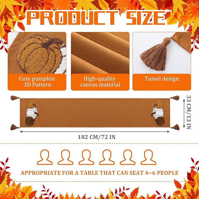 Breling Thanksgiving Pumpkin Table Runner Jacquard Fall Pumpkin Thanksgiving Dinner Table Runner Autumn Harvest Decoration for Kitchen Dining Home Dinner Party 13x72 Inch(Brown)